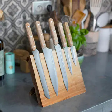 LIVOO Set of 5 knives with magnetic rubberwood holder