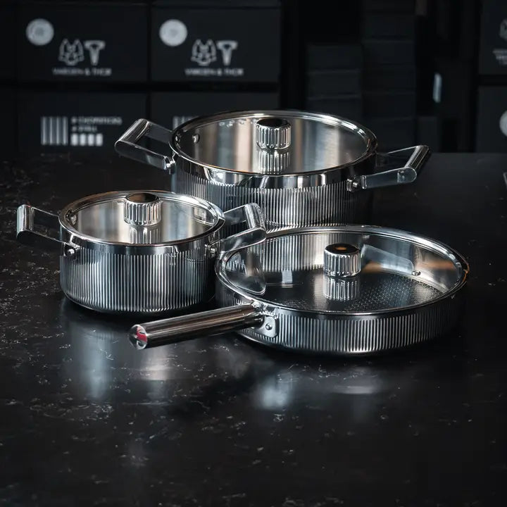 VARGEN & THOR Glima cookware set 3 pieces + 3 lids polished steel