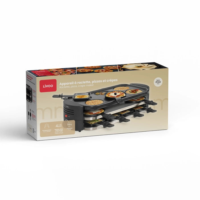 LIVOO DOC337 raclette, mini pizza and crepe maker for 8 people