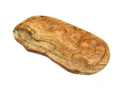 OLIVENHOLZ-ERLEBEN Rustic steak board with juice groove & without handle, olive wood