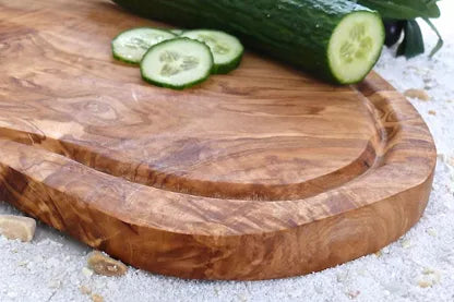 OLIVENHOLZ-ERLEBEN Rustic steak board with juice groove & without handle, olive wood