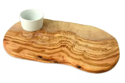 OLIVENHOLZ-ERLEBEN Rustic burger board with porcelain bowl, olive wood