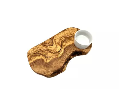 OLIVENHOLZ-ERLEBEN Rustic burger board with porcelain bowl, olive wood