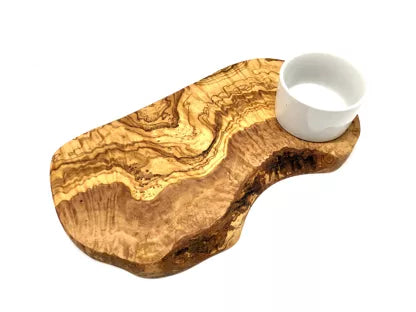 OLIVENHOLZ-ERLEBEN Rustic burger board with porcelain bowl, olive wood
