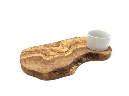OLIVENHOLZ-ERLEBEN Rustic burger board with porcelain bowl, olive wood