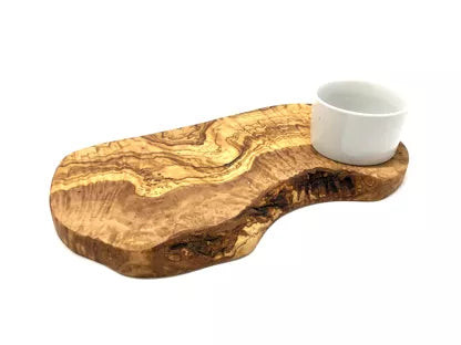 OLIVENHOLZ-ERLEBEN Rustic burger board with porcelain bowl, olive wood