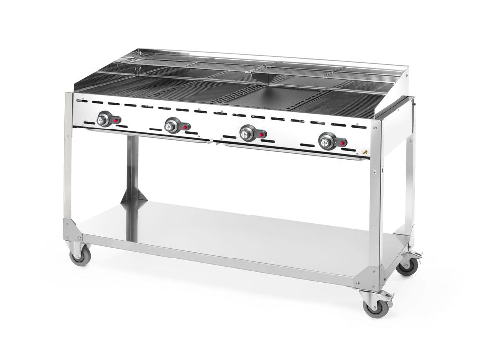 HENDI Green Fire professional gas grill with 4 burners on wheeled base
