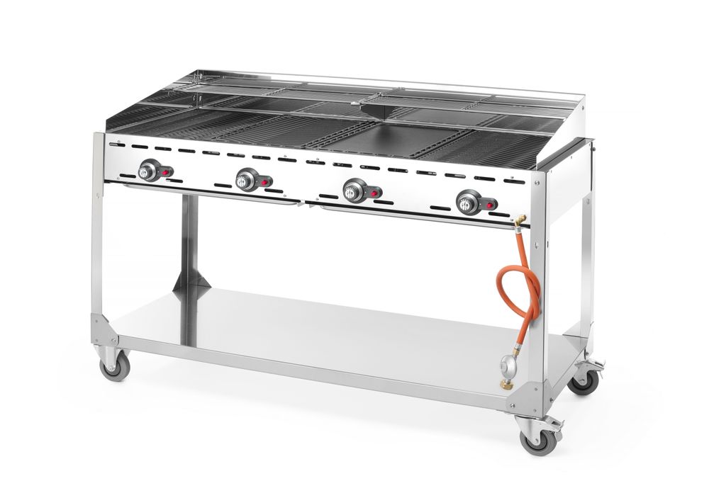 HENDI Green Fire professional gas grill with 4 burners on wheeled base