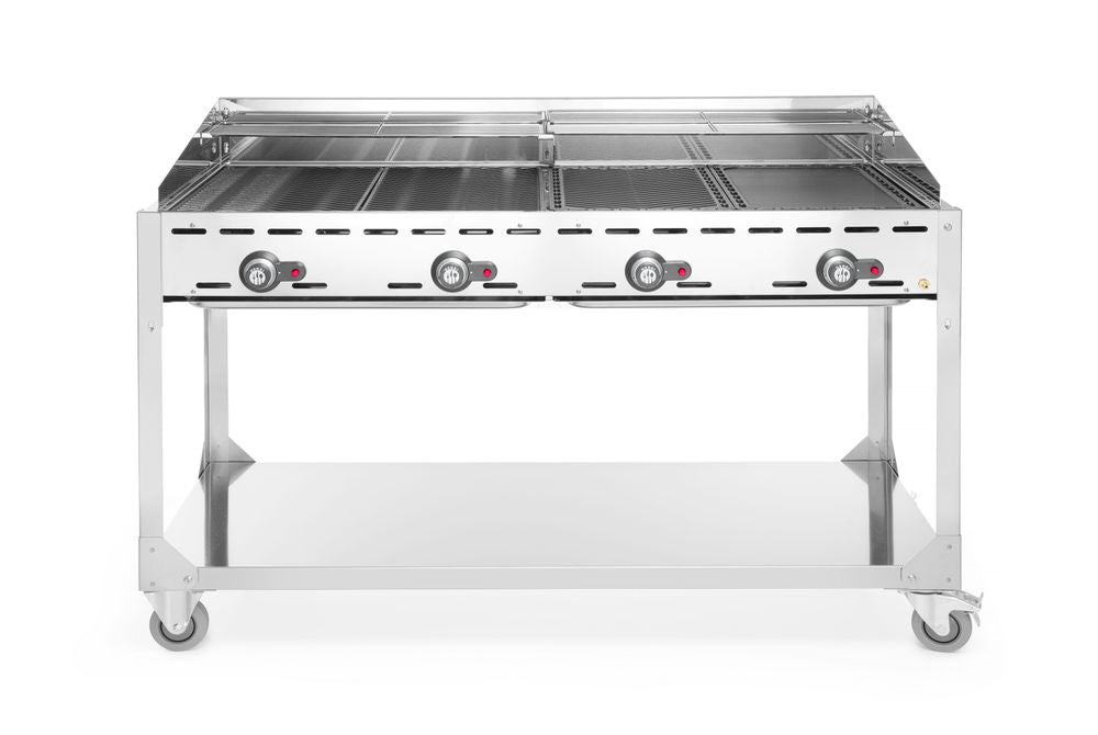 HENDI Green Fire professional gas grill with 4 burners on wheeled base