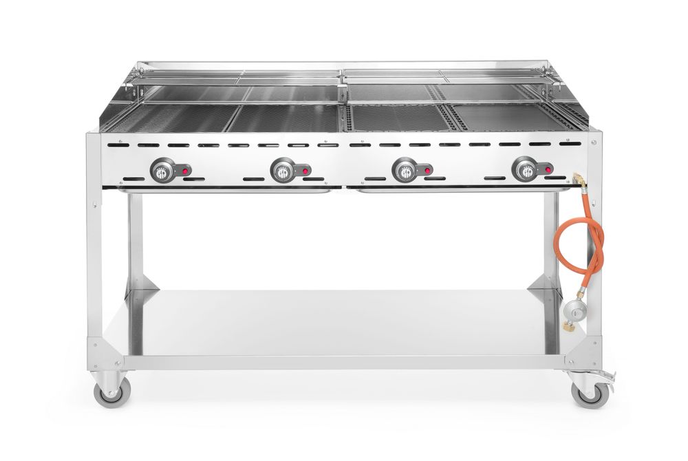 HENDI Green Fire professional gas grill with 4 burners on wheeled base
