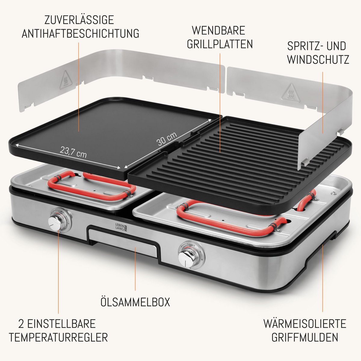 LEBENLANG Electric table grill – electric grill with accessories