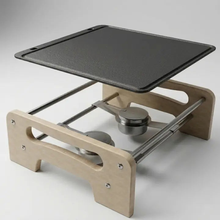 LUNAWAY Bbq Riser Kit: Enameled cast-iron plate with support