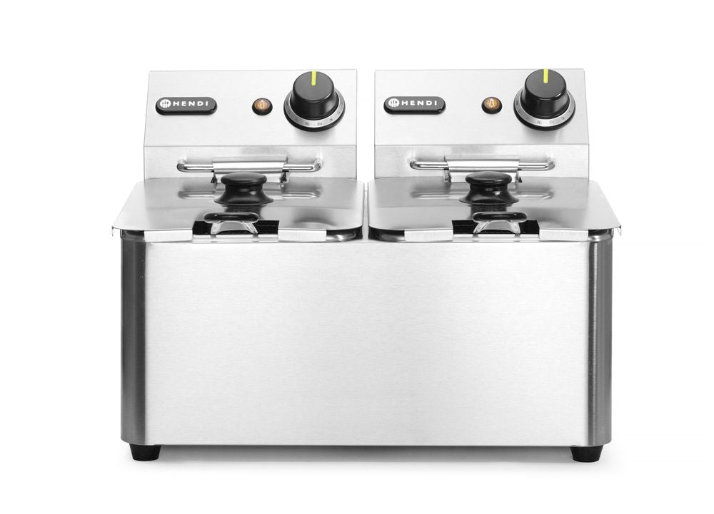 HENDI Kitchen Line deep fryer 2x4 L with dual heating elements, 470x380x(H)315mm