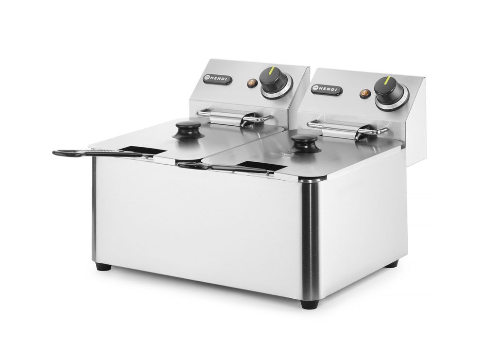HENDI Kitchen Line deep fryer 2x4 L with dual heating elements, 470x380x(H)315mm