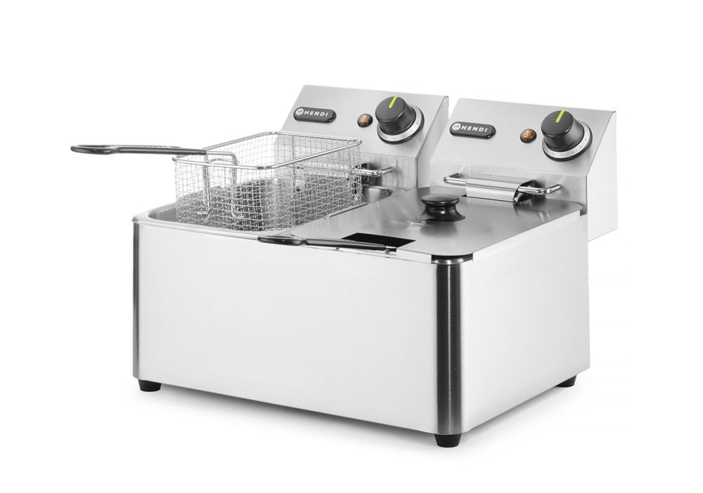 HENDI Kitchen Line deep fryer 2x4 L with dual heating elements, 470x380x(H)315mm