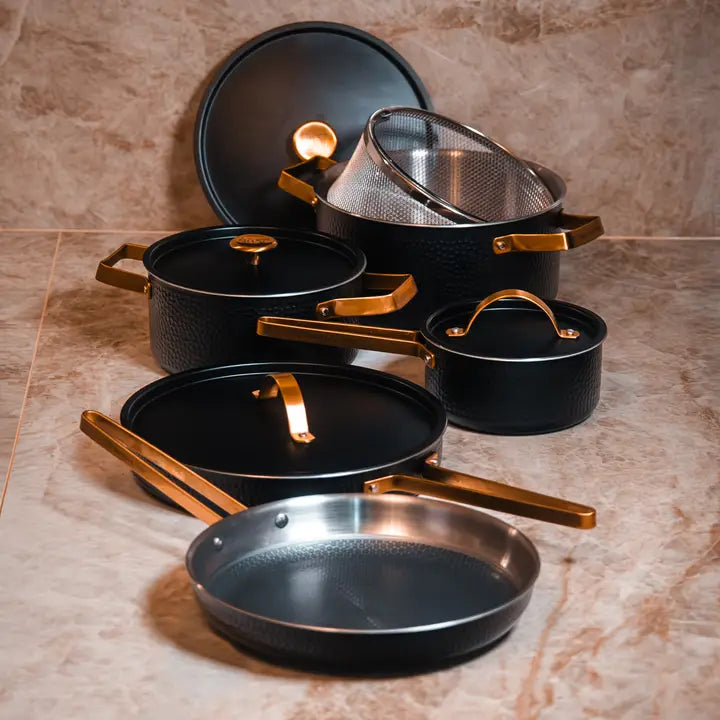 VARGEN & THOR Arvet XL 6-piece cookware set matte black with brass detail