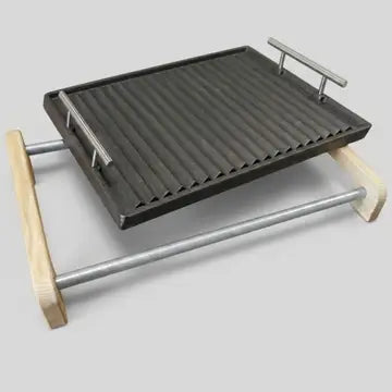 LUNAWAY Bbq Tray Kit: Enameled cast-iron grill with wooden support