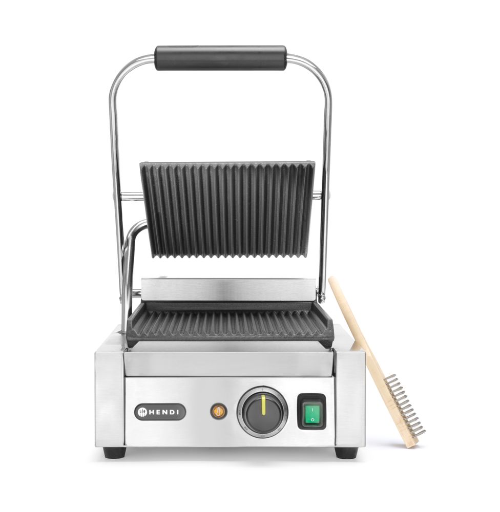 HENDI Contact Grill Single Version, Ribbed Top and Bottom, 1800W