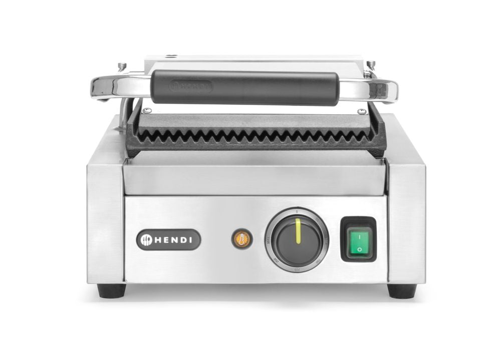 HENDI Contact Grill Single Version, Ribbed Top and Bottom, 1800W