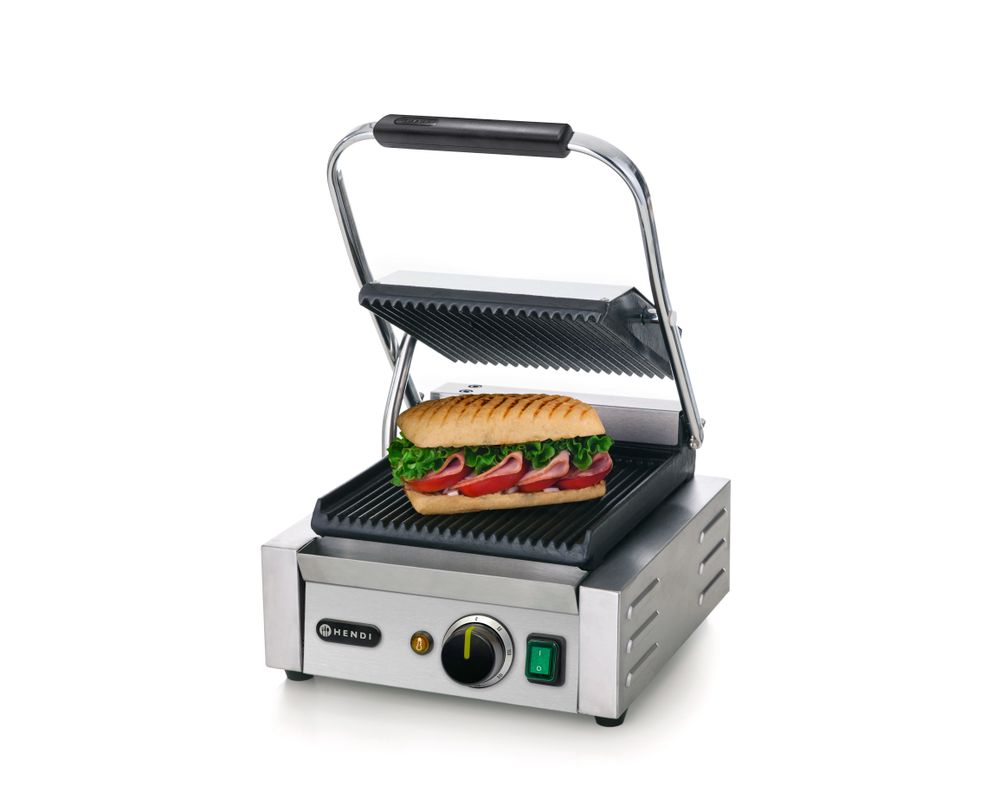HENDI Contact Grill Single Version, Ribbed Top and Bottom, 1800W