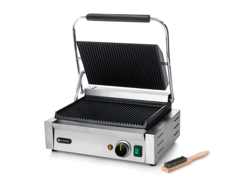 HENDI Contact Grill Panini, Ribbed Top and Bottom, 2200W