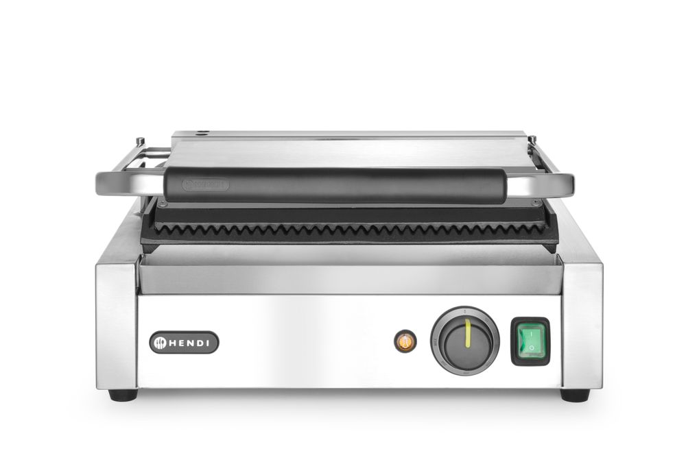 HENDI Contact Grill Panini, Ribbed Top and Bottom, 2200W