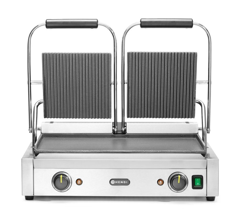 HENDI Contact Grill Double Version, Ribbed Top and Smooth Bottom