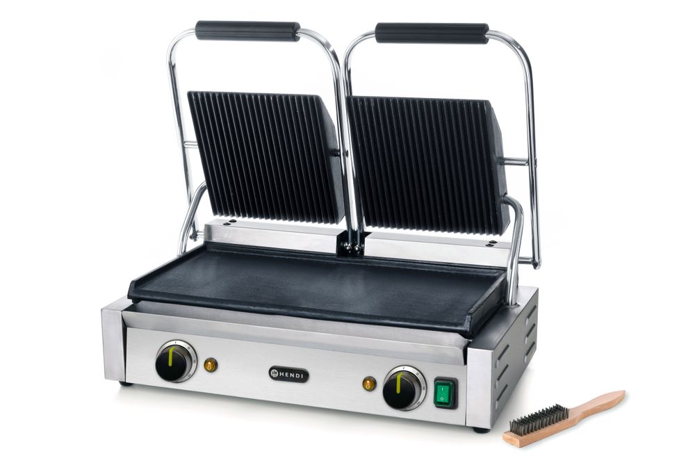 HENDI Contact Grill Double Version, Ribbed Top and Smooth Bottom