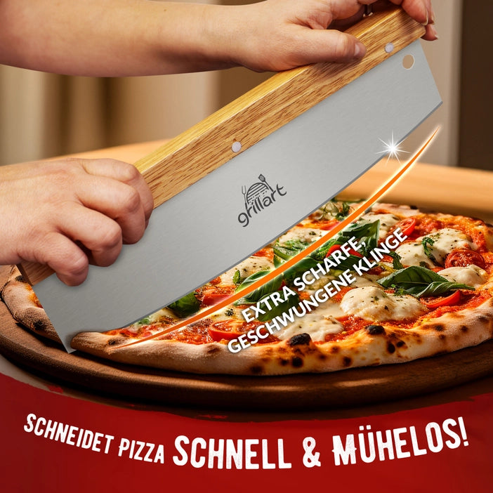 GRILLART Premium pizza cutter made of stainless steel with wooden handle