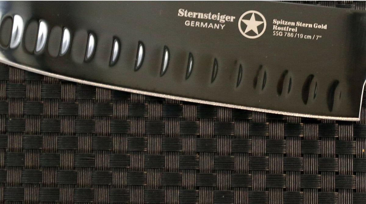 STERNSTEIGER Stahlwaren Santoku knife with hollow edge (18 cm) and paring knife (10 cm) from Titanium collection