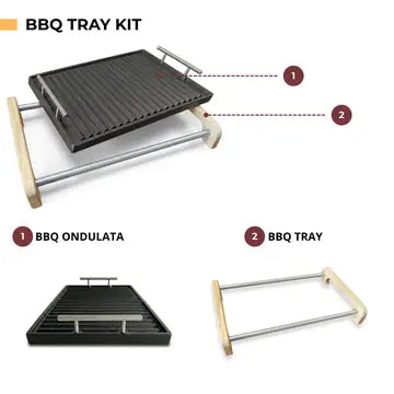 LUNAWAY Bbq Tray Kit: Enameled cast-iron grill with wooden support