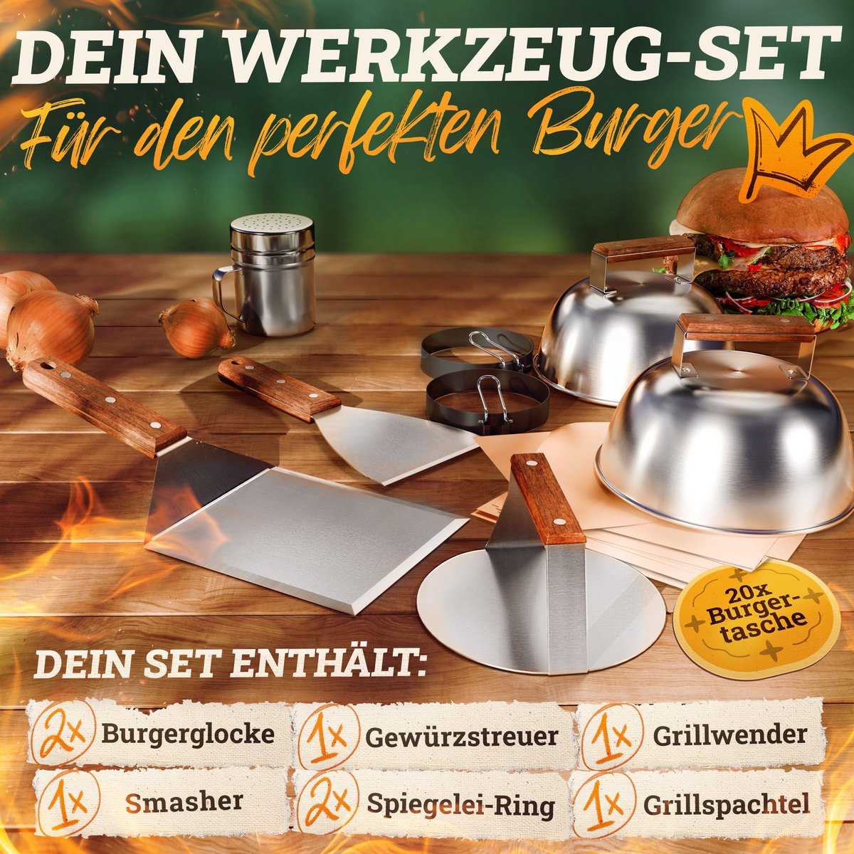 LIKAYA Smash burger master set XXL 9-piece smash burger cooking set