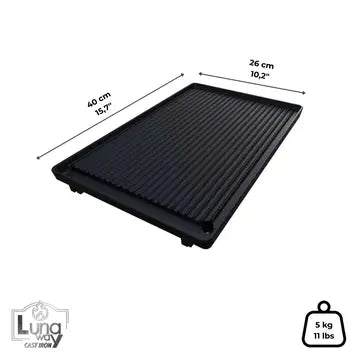 LUNAWAY Bbq Grill and Plane: Enameled cast-iron grill plate for BBQ