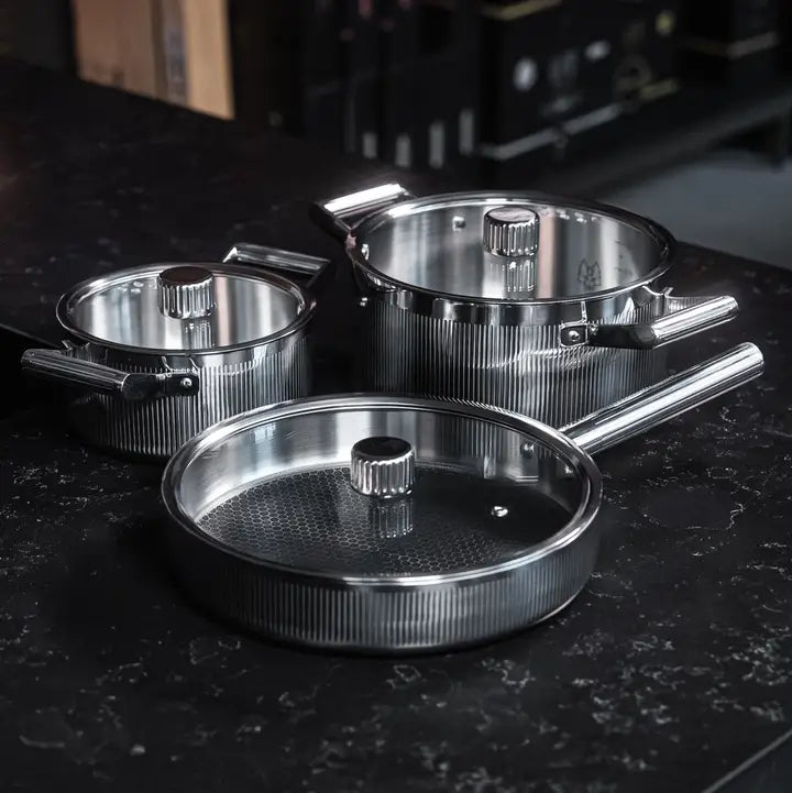 VARGEN & THOR Glima cookware set 3 pieces + 3 lids polished steel