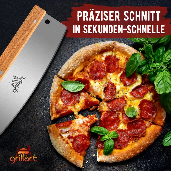 GRILLART Premium pizza cutter made of stainless steel with wooden handle