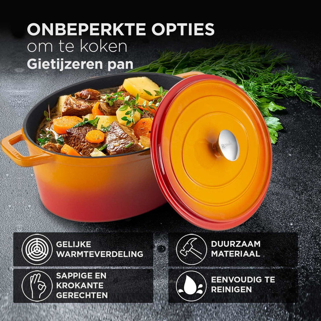 ROSMARINO Cast Iron Oval Pan 31 cm Orange