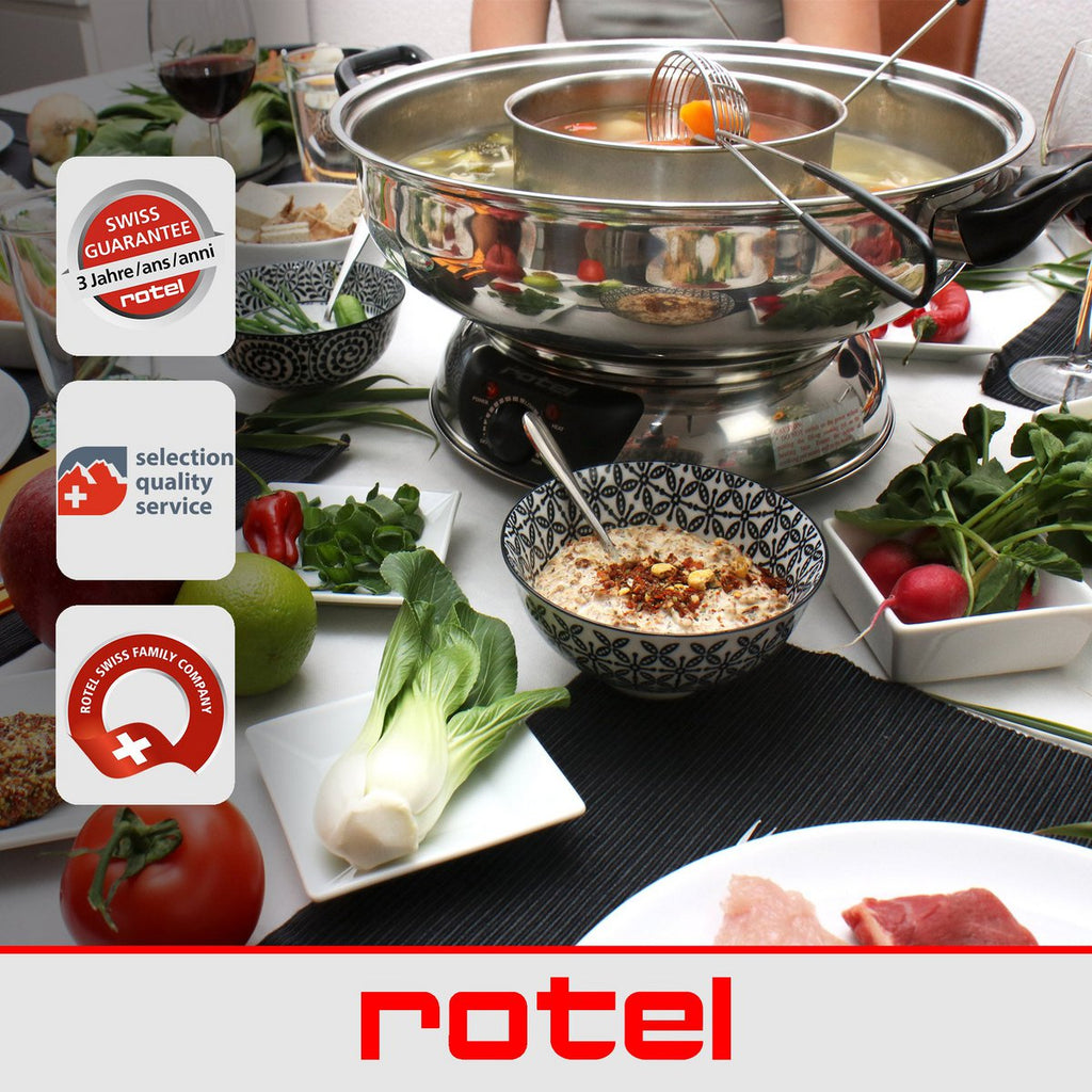 ROTEL 2-compartment Chinese fondue set with forks and strainers
