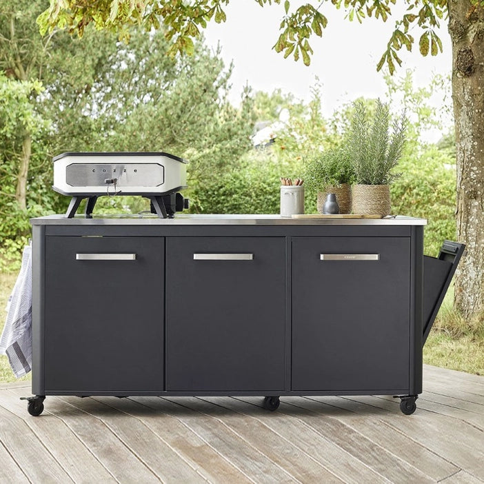 EZOOZA outdoor kitchen table with stainless steel top and wheels Cozze 180 x 60 cm