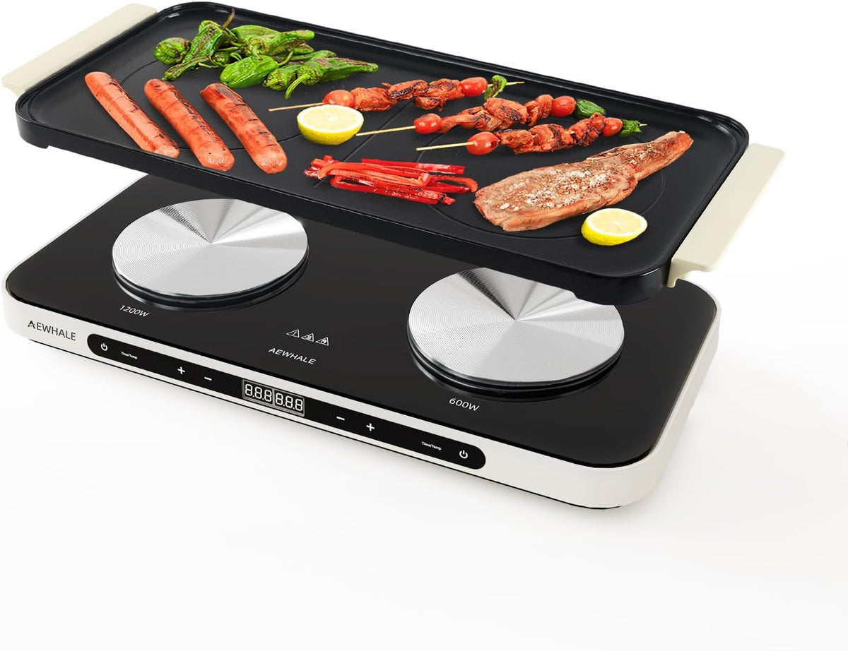 AEWHALE Double hob 1200 W + 600 W with ceramic non-stick griddle