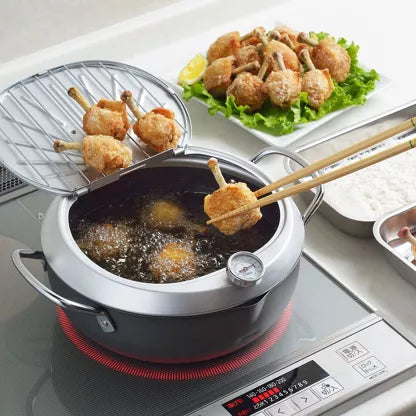 YOSHIKAWA GOGI tempura pan with lid and built-in thermometer, 20 cm
