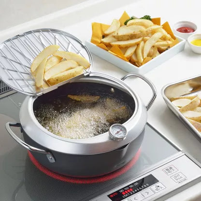 YOSHIKAWA GOGI tempura pan with lid and built-in thermometer, 24 cm