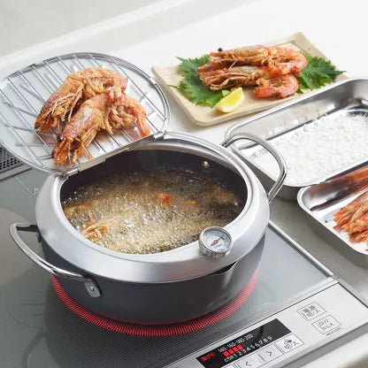 YOSHIKAWA GOGI tempura pan with lid and built-in thermometer, 24 cm