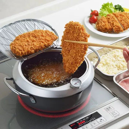 YOSHIKAWA GOGI tempura pan with lid and built-in thermometer, 24 cm