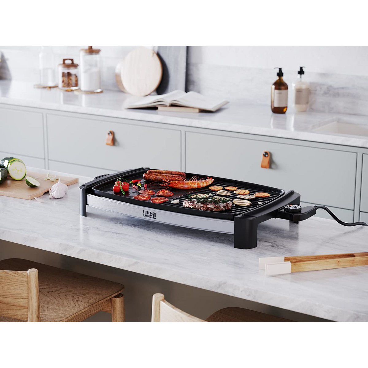LEBENLANG Electric grill – teppanyaki table grill for balcony and indoor use