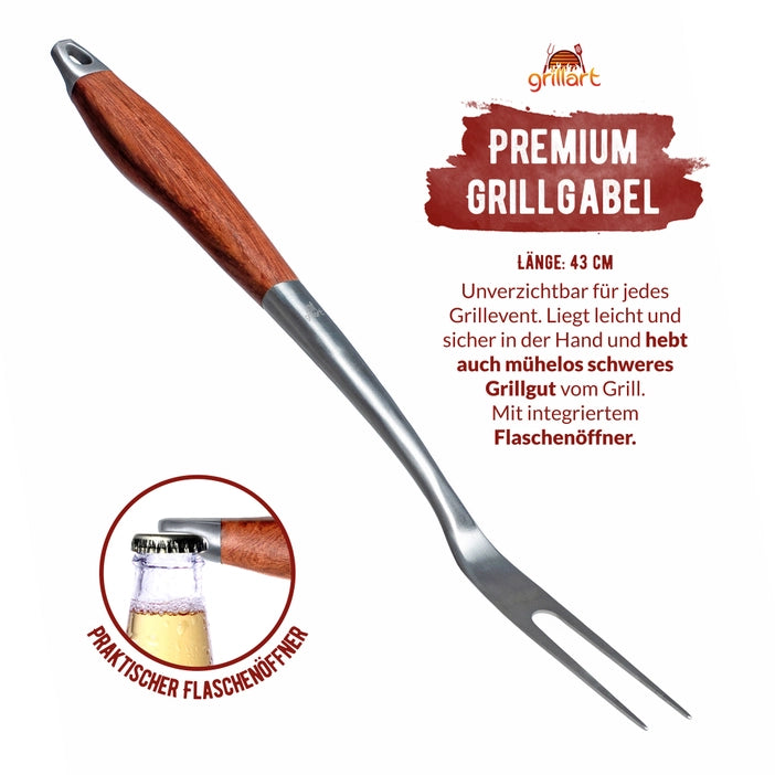 GRILLART Premium 3-piece barbecue cutlery set made from high-quality stainless steel