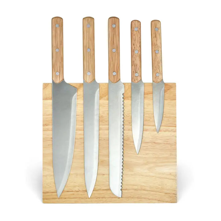 LIVOO Set of 5 knives with magnetic rubberwood holder