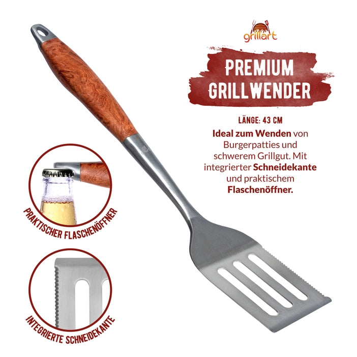 GRILLART Premium 3-piece barbecue cutlery set made from high-quality stainless steel