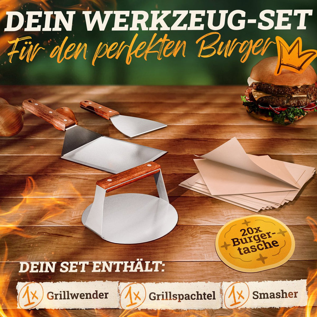 LIKAYA Burger smasher & grill spatula set 4-piece smash burger and grilling set