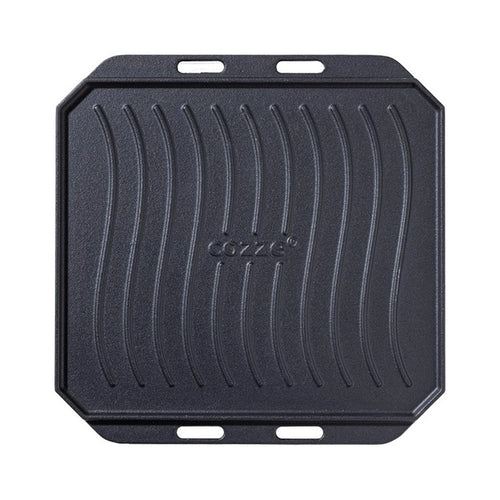 EZOOZA cast iron grill plate with wooden tray and removable steel handle Cozze 30 x 30 cm