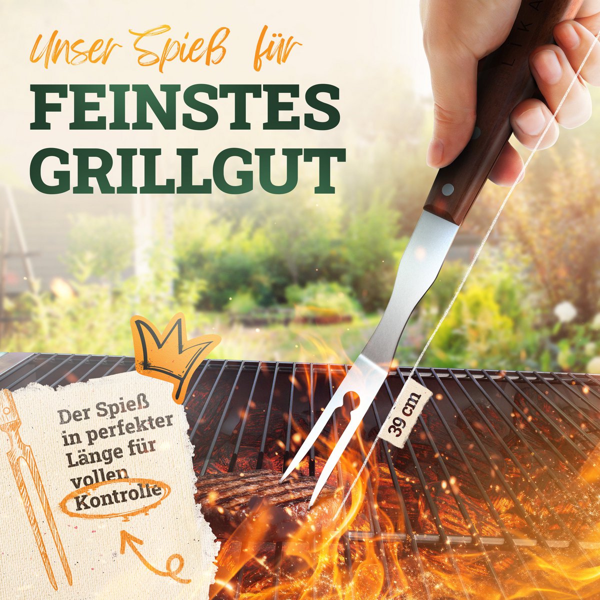LIKAYA Premium grill cutlet set stainless steel grill tool set with acacia wood handles